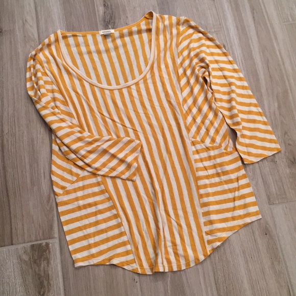 {Fossil} Yellow and White Striped Shirt - Picture 2 of 4
